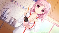 Kitchen red eyes pink hair anime girls bra game cg cleavage 