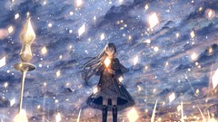 Kite long hair anime girls skies