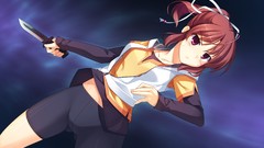 Knives pink eyes anime girls brunettes game cg sinclient visual 