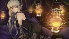 Lace avenue lanterns blondes long hair anime girls original 