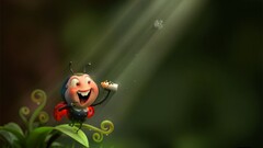 ladybugs fantasy art Bug open mouth green background humor