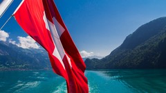 Lake Mountains ships switzerland Flags lakes skies brienz