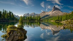 Lake rock Mountains landscape Canada nature Trees water forest