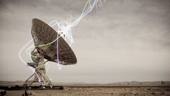 landscape desert neon lights digital art shapes radio telescope