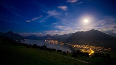 landscape luzern Lake City Lights night Mountains