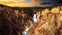 landscape river sunset nature waterfall rock clouds sky USA