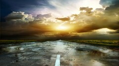landscape road sky sunlight clouds asphalt sun wet street