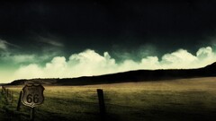 landscape route 66 digital art sky moon road sign