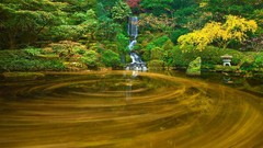 Landscapes autumn Garden Oregon Portland Japanese ponds