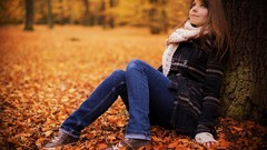 Landscapes autumn woman brunettes forests Salome Soe 