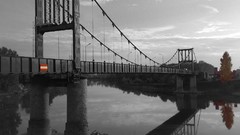 Landscapes black and white Bridges rivers suspension bridge 