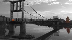 Landscapes black and white Bridges rivers suspension bridge 