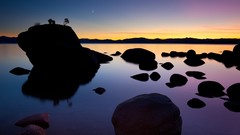 Landscapes Bonsai silhouettes rocks nevada Lake Tahoe