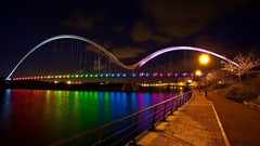 Landscapes Bridges rainbow bridge cityscapes city skyline towns