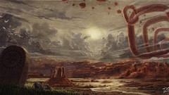 Landscapes clouds Birds tombstones rocks skies scenic fantasy 