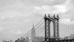 Landscapes clouds black and white Bridges USA buildings cities 