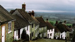 Landscapes clouds countryside houses streets downhill Villages