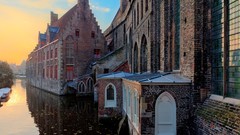 Landscapes clouds Europe Belgium houses cities rivers Bruges