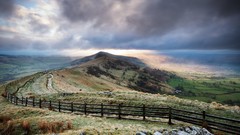Landscapes clouds fences cobblestone road
