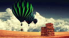 Landscapes clouds fields haystack hot air balloons