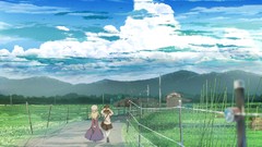 Landscapes clouds hills Birds dress hats roads houses fences 