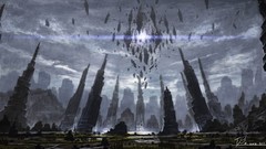 Landscapes clouds shards rocks skies scenic fantasy art