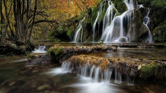 Landscapes creek nature Trees water foliage Green waterfalls 