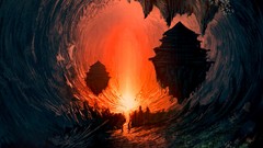 Landscapes fire paintings underworld science fiction concept 