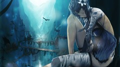 Landscapes Flowers blue Mountains woman Birds sitting long hair 