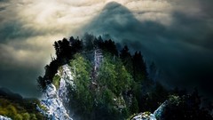 Landscapes fog Mountains clouds Sky High