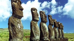 Landscapes grass clouds Easter Island statues moai