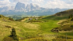 Landscapes grass Mountains clouds panorama Dolomites
