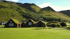 Landscapes grass Mountains houses buildings iceland turf house