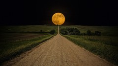 Landscapes grass night moon horizon roads fields skies country 