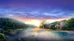 Landscapes houses creek