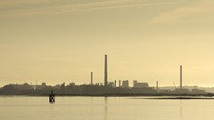 Landscapes Industrial silhouettes rivers factories industrial 