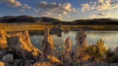Landscapes Mountains California rocks sunlight Mono Lake