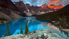 Landscapes Mountains Canada rocks lakes reflections forests 