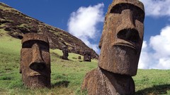 Landscapes Mountains clouds Islands Easter Island statues chile 