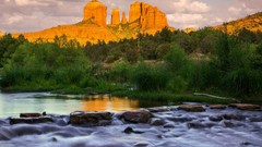Landscapes Mountains lakes peaks forests morning view