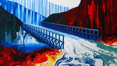 Landscapes Mountains paintings Bridges artwork traditional art 