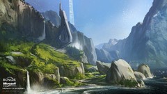 Landscapes Mountains waterfalls buildings halo reach concept 