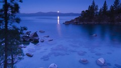 Landscapes nature California moonlight secret Lake Tahoe cove