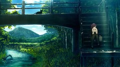 Landscapes nature cats Bridges anime girls rivers 