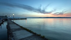 Landscapes nature evening embankment Lamps piers paths
