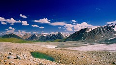 Landscapes nature grass snow blue Mountains clouds white Green 