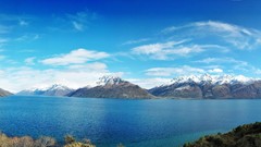 Landscapes nature grass snow blue Mountains clouds white Green 