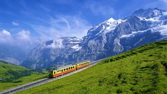 Landscapes nature grass snow Mountains Railways vehicles blue 