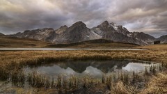 Landscapes nature grass snow water Mountains clouds lakes 