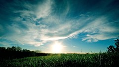 Landscapes nature grass sun clouds sky light below